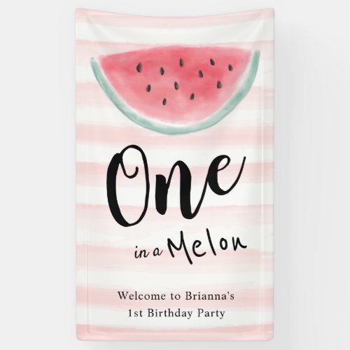 One in a Melon Watercolor Watermelon 1st Birthday  Banner