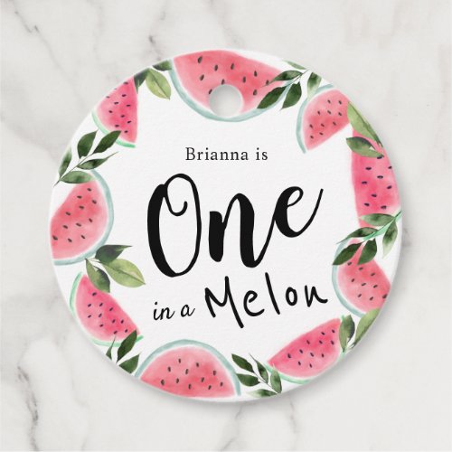 One in a Melon Watercolor Watermelon 1st Birthday Favor Tags