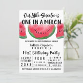 One in a Melon Watercolor Watermelon 1st Birthday Invitation (Standing Front)