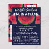 One in a Melon Watercolor Watermelon 1st Birthday Invitation Postcard (Front/Back)