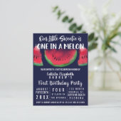 One in a Melon Watercolor Watermelon 1st Birthday Invitation Postcard (Standing Front)