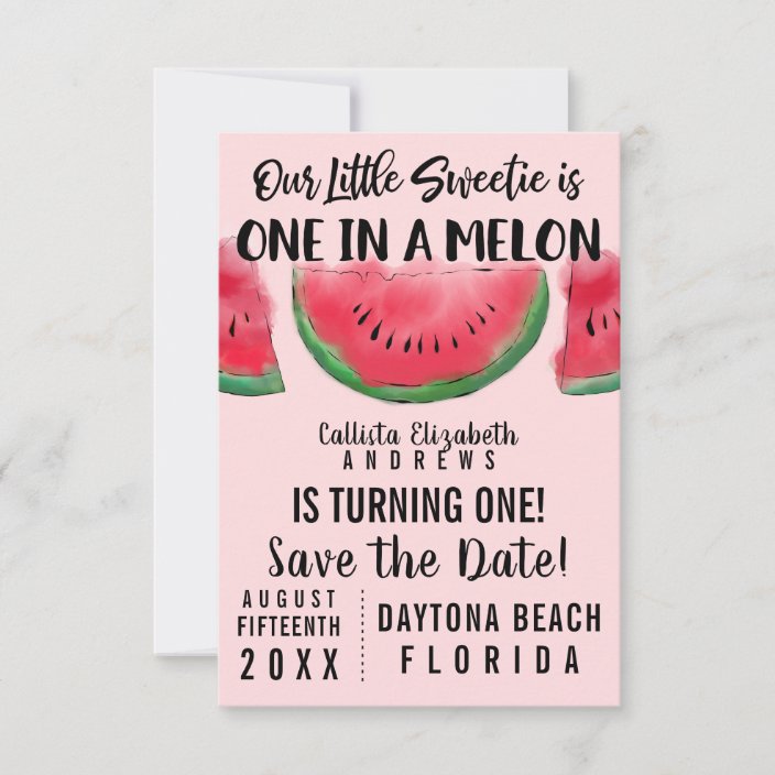 One In A Melon Watercolor Watermelon 1st Birthday Save The Date Zazzle Com