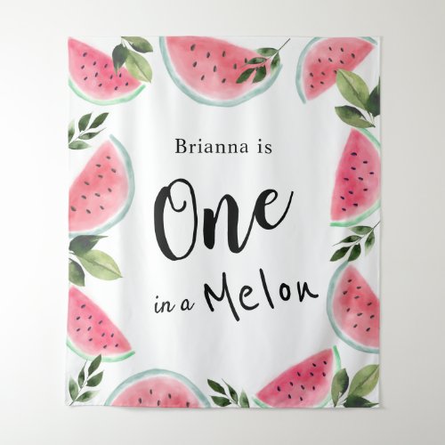 One in a Melon Watercolor Watermelon 1st Birthday  Tapestry