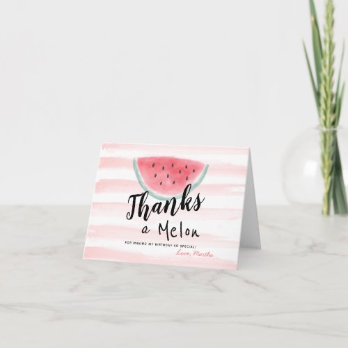 One in a Melon Watercolor Watermelon Stripe Thank You Card