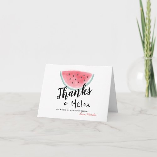 One in a Melon Watercolor Watermelon Thank You Card