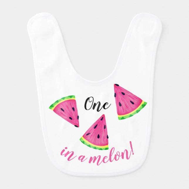 One in a Melon Watermelon 1st Birthday Baby Bib (Front)