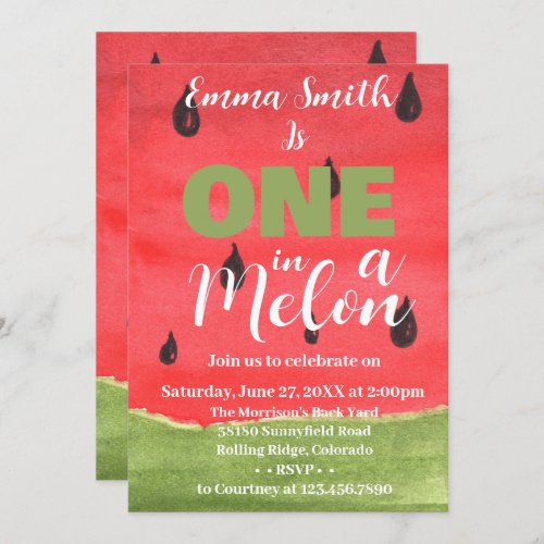 One in a Melon Watermelon 1st Birthday Invitation