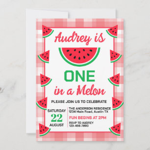 One In a Melon Watermelon 1st Birthday Invitation