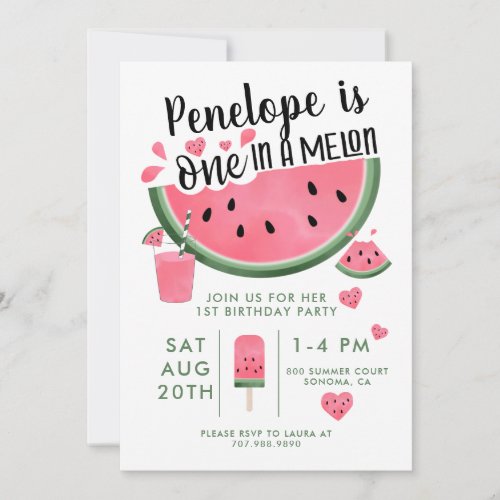 One In A Melon Watermelon 1st Birthday Invitation
