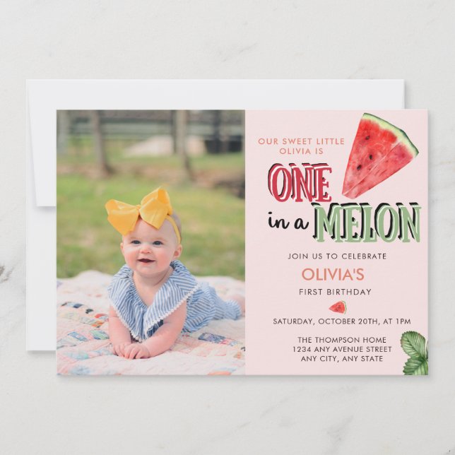 One in a Melon | Watermelon | 1st birthday  Invitation (Front)