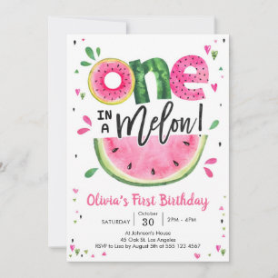 One In A Melon Watermelon 1st Birthday Invitation