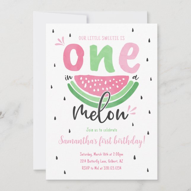 One in a Melon Watermelon 1st Birthday Invitation (Front)