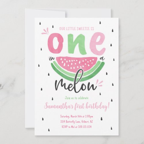 One in a Melon Watermelon 1st Birthday Invitation