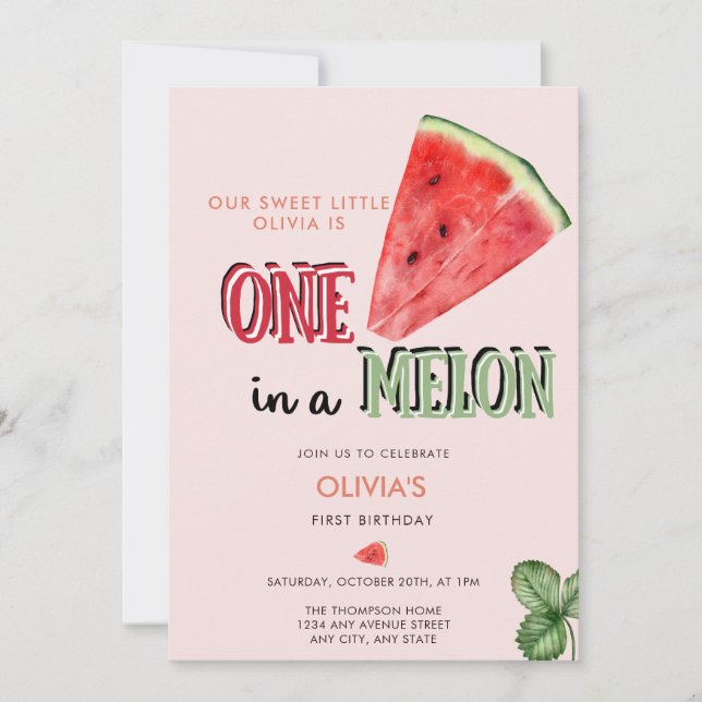 One in a Melon | Watermelon | 1st birthday  Invitation (Front)