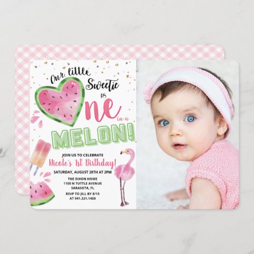 One in a Melon Watermelon 1st Birthday Invitation