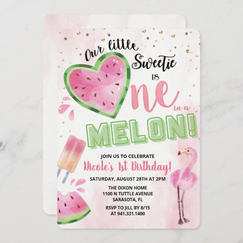 One in a Melon Watermelon 1st Birthday Invitation