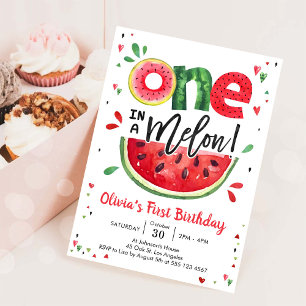 One In A Melon Watermelon 1st Birthday Invitation