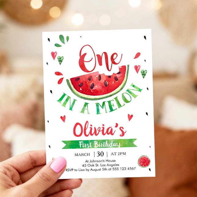 One In A Melon Watermelon 1st Birthday Invitation (Creator Uploaded)
