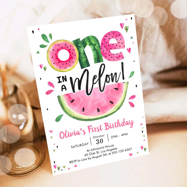 One In A Melon Watermelon 1st Birthday Invitation | Zazzle