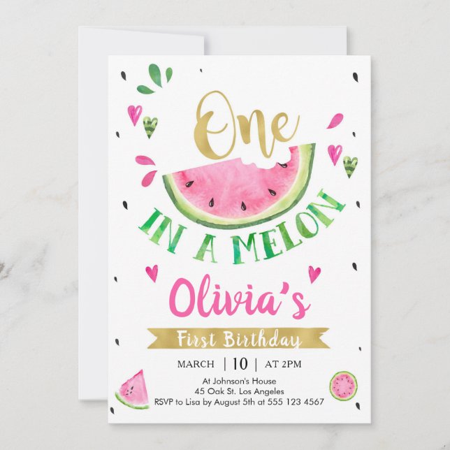 One In A Melon Watermelon 1st Birthday Invitation (Front)