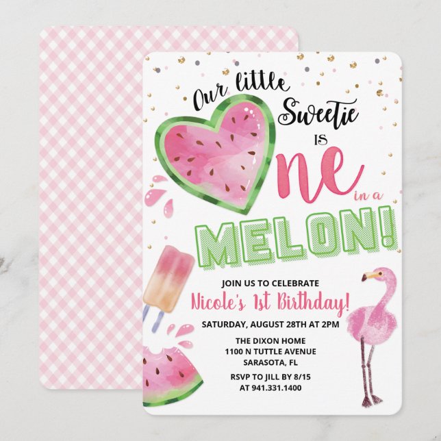 One in a Melon Watermelon 1st Birthday Invitation (Front/Back)