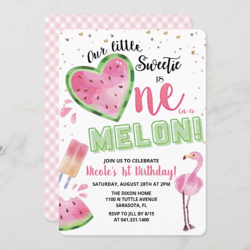 One in a Melon Watermelon 1st Birthday Invitation