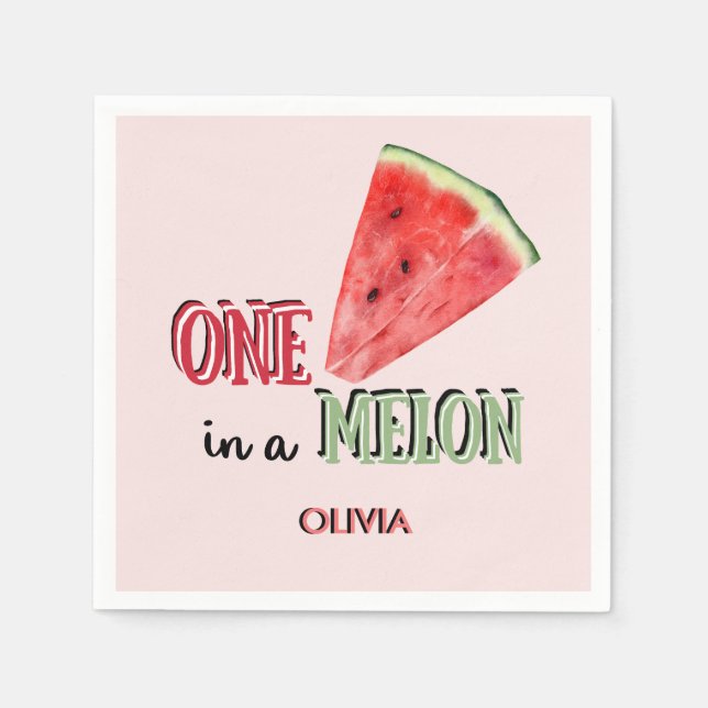 One in a Melon | Watermelon | 1st birthday  Napkins (Front)
