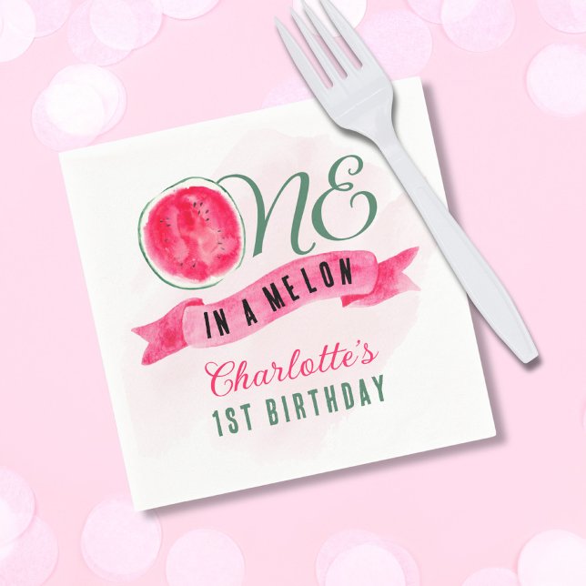 One in a Melon Watermelon 1st Birthday Napkins (Creator Uploaded)