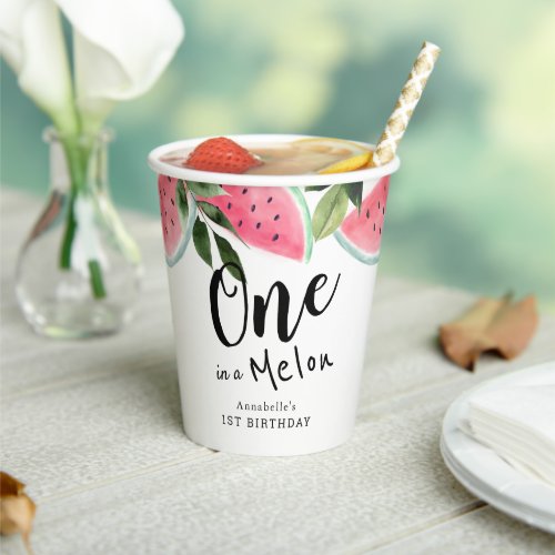 One in a Melon Watermelon 1st Birthday Paper Cups