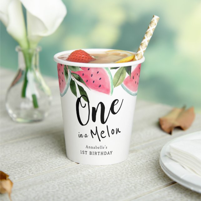 One in a Melon Watermelon 1st Birthday Paper Cups (Insitu)