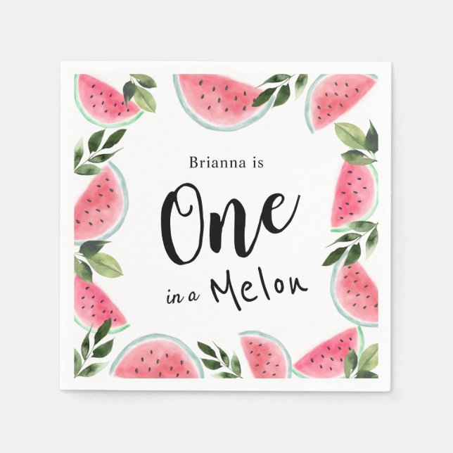 One in a Melon Watermelon 1st Birthday Paper Napkins (Front)