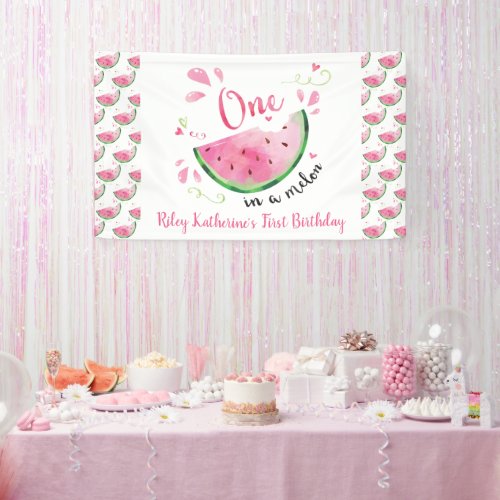 One in a Melon Watermelon 1st Birthday Party Banne Banner