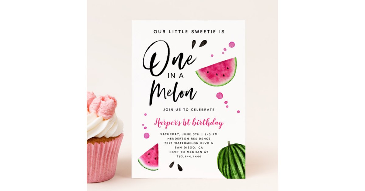 One in a Melon Watermelon 1st Birthday Party Invit Invitation | Zazzle
