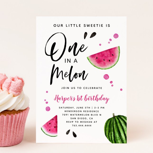 One in a Melon Watermelon 1st Birthday Party Invit Invitation