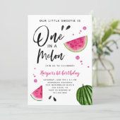 One in a Melon Watermelon 1st Birthday Party Invit Invitation (Standing Front)