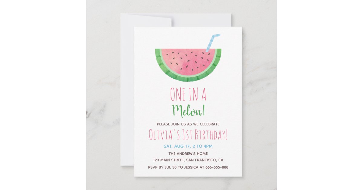 One In A Melon Watermelon 1st Birthday Party Invitation | Zazzle