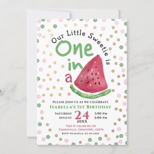 One In A Melon Watermelon 1st Birthday Party Invitation