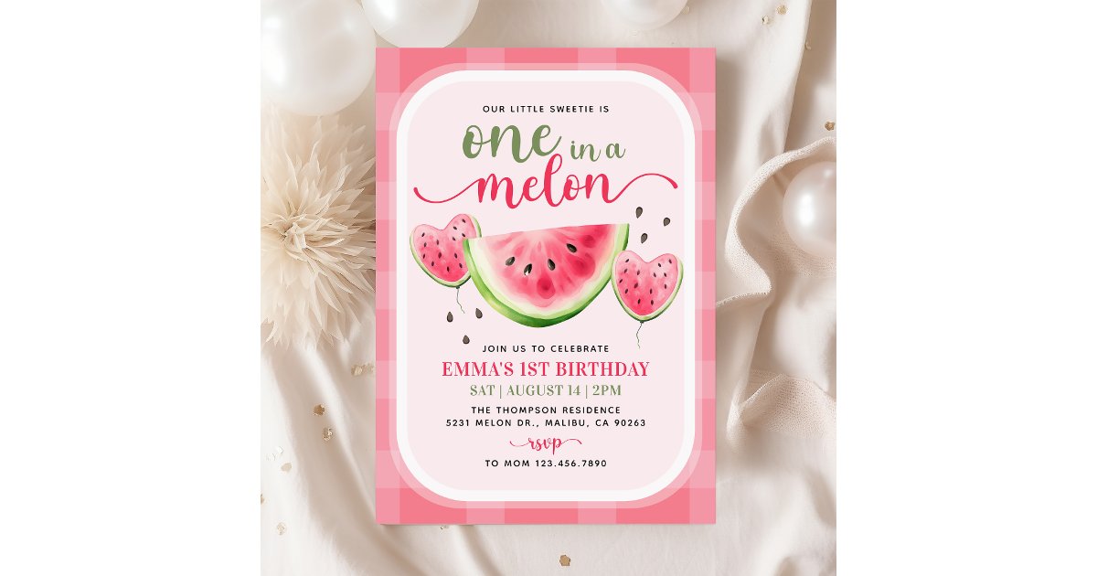 One in a Melon Watermelon 1st Birthday Party Invitation | Zazzle