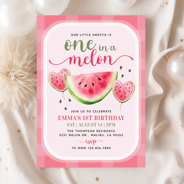 One in a Melon Watermelon 1st Birthday Party Invitation | Zazzle