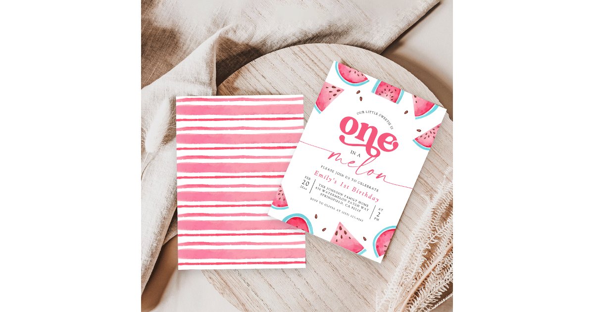 One in a Melon Watermelon 1st Birthday Party Invitation | Zazzle