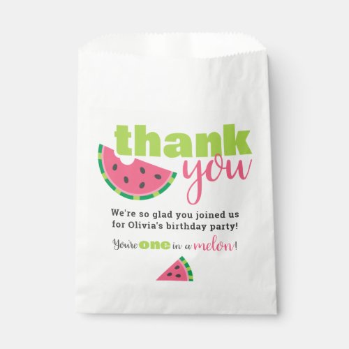 One in a Melon Watermelon 1st Birthday Thank You Favor Bag