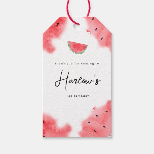 One in a melon watermelon 1st Birthday thank you Gift Tags
