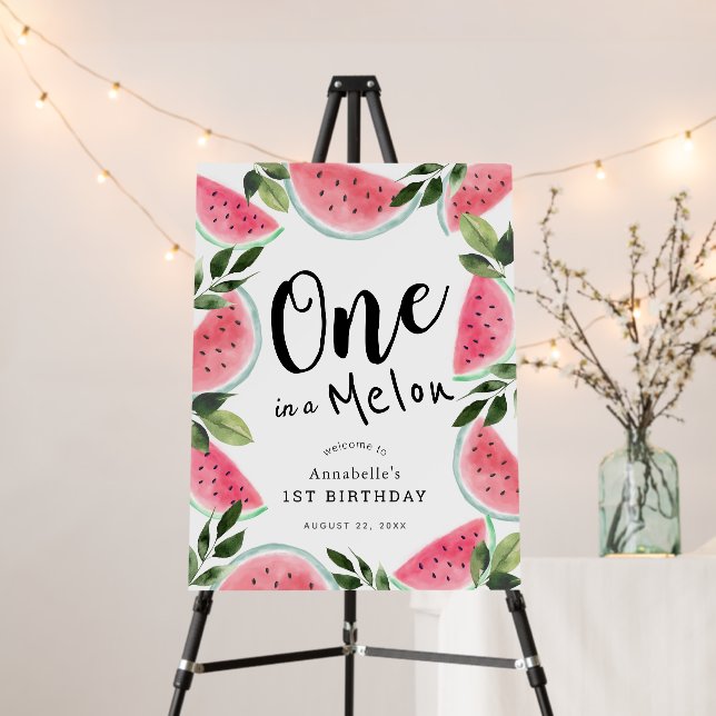 One in a Melon Watermelon 1st Birthday Welcome Foam Board (In Situ (Stand))