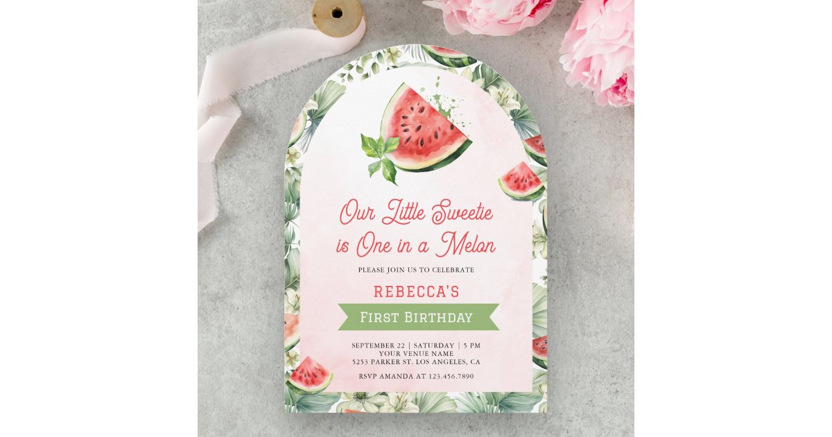 One in a Melon Watermelon 1st First Birthday Party Invitation | Zazzle