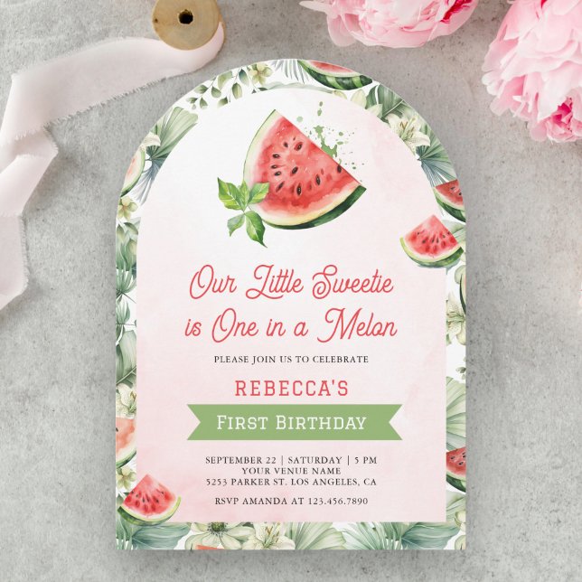 One in a Melon Watermelon 1st First Birthday Party Invitation (Creator Uploaded)