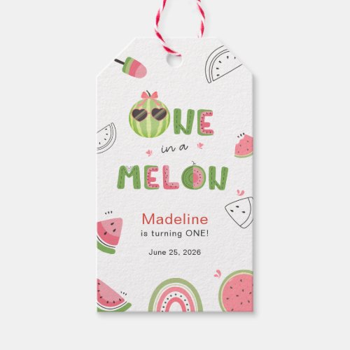 One in a Melon Watermelon Baby Girl 1st Birthday Gift Tags