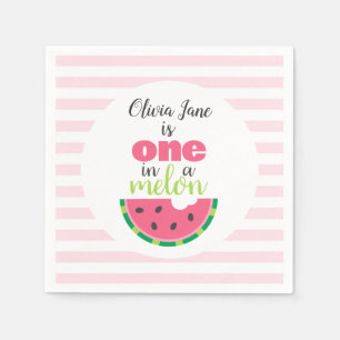 One in a Melon Watermelon Baby Girl 1st Birthday Napkins