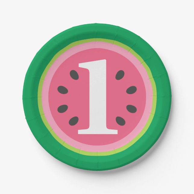 One in a Melon Watermelon Baby Girl 1st Birthday   Paper Plates (Front)