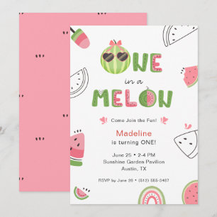 One in a Melon Watermelon Baby Girl First Birthday Invitation