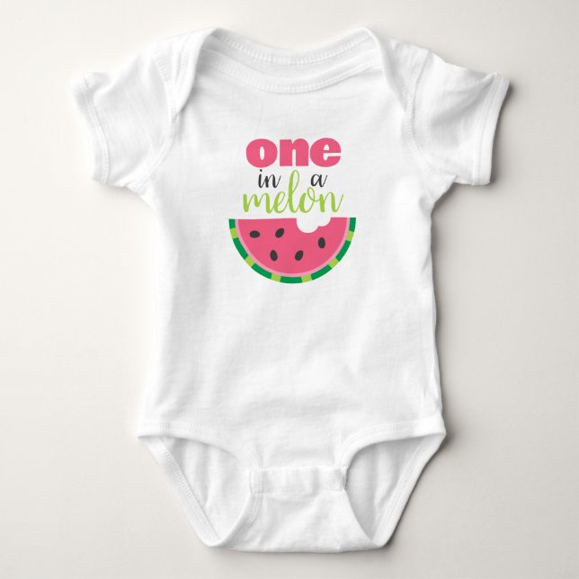 One in a Melon Watermelon Baby Girl's 1st Birthday Bodysuit (Front)